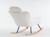 Teddy Fabric Tufted Upholstered Rocking Chair Padded Seat with Headrest and Foldable footrest For W1397P232247