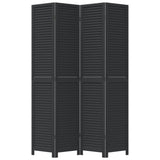 Room Divider 4 Panels Black Solid Wood Paulownia 358852