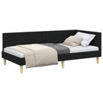 Corner Bed Frame Black 100 x 200 cm Fabric and Engineered wood 42016199