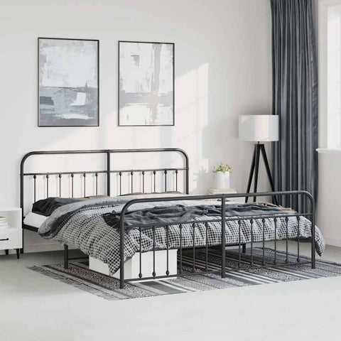 Metal Bed Frame without Mattress with Footboard Black 183x213cm 352601