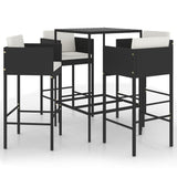 5 Piece Garden Bar Set with Cushions Poly Rattan Black 3095390