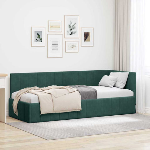 Corner Bed Frame with Headboard Dark green 80 x 200 cm Velvet 42016289