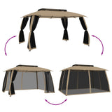 Gazebo with Double Roof and Mesh Walls Taupe 3.93x2.93 m Steel 368453
