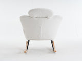 Teddy Fabric Tufted Upholstered Rocking Chair Padded Seat with Headrest and Foldable footrest For W1397P232247
