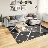 Shaggy Rug PAMPLONA High Pile Modern Black and Cream 240x240 cm 375416