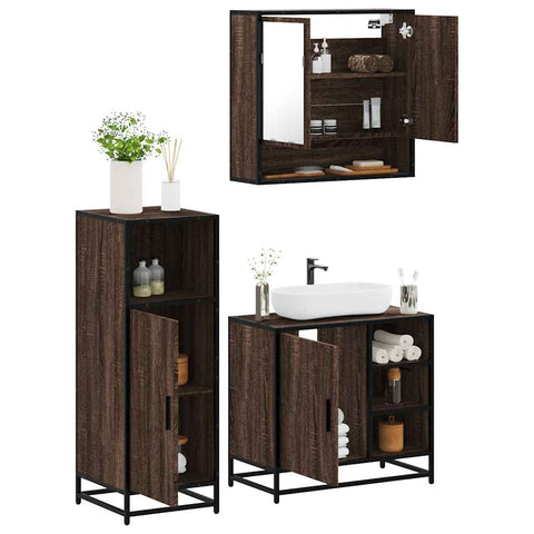 ZNTS 3 Piece Bathroom Furniture Set Brown Oak Engineered Wood 3300999