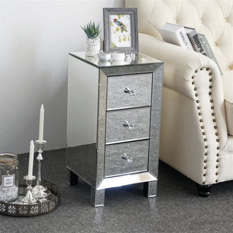 ZNTS Modern and Contemporary Mirrored 3-Drawers Nightstand Bedside Table 34787396