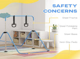 Adjustable Height, Foldable Kids Gymnastics Bar w/ Non-slip Rubber Floor Rings, for 3 Years, Blue T3398P378985