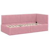 Corner Bed Frame with Headboard Pink 90 cm x 200 cm Velvet 42016269