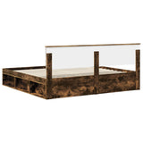Bed Frame Smoked Oak 200 x 200 cm Solid Pine Wood 3410559