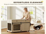 Dog Crate Furniture on Wheels, Dog Cage with 2 Drawers, Sliding Door, for Medium Large Dogs, Oak T3398P425266