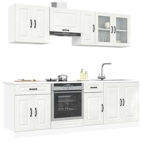 ZNTS 8 Piece Kitchen Cabinet Set Kalmar High Gloss White Engineered Wood 3314823