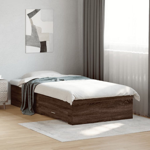 Bed Frame with Drawers without Mattress Brown Oak 75x190 cm Small Single 3280446