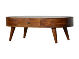 Solid Wood Chestnut Rounded Coffee Table, 2 Drawers, Dark Brown B2743P403121