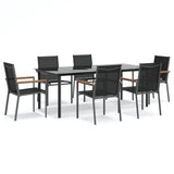 7 Piece Garden Dining Set Black Textilene and Steel 3187047