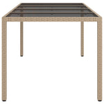 Garden Table Beige 190x90x75 cm Tempered Glass and Poly Rattan 316717