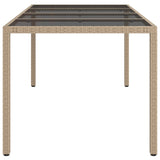 Garden Table Beige 190x90x75 cm Tempered Glass and Poly Rattan 316717