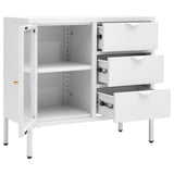 Sideboard White 75x35x70 cm Steel and Tempered Glass 336074