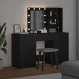 Dressing Table with Mirror Lights 3 pcs Black Engineered wood 3334219