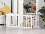 Freestanding Pet Gate 4 Panel Wooden Dog Barrier Folding Safety Fence with Support Feet up to 204cm T3398P349694