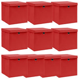 Storage Box Set of 10 Red Non-woven fabric 288364