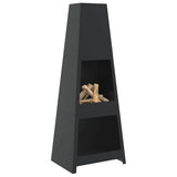 Outdoor Fireplace with Log Store Tower Design Black Steel 4005750