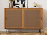 Sideboard, Kitchen Cabinet, Storage Cupboard with Rattan Decorated Doors, with 2 Sliding Barn Doors, N896P437305N