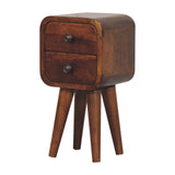 Solid Wood Extra Mini Curved Chestnut Bedside, 2 Drawers, Dark Brown B2743P403497