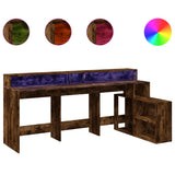 Desk with LED Lights Smoked Oak 200x104x91 cm Engineered Wood 3309469