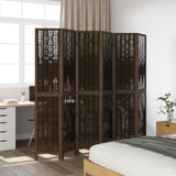Room Divider 6 Panels Dark Brown Solid Wood Paulownia 358667