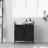 Laundry Basket 2 Compartments with Shelf Smoked Oak 859067