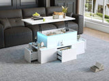 Lift-Top Coffee Table, Highgloss Centre Table with 4 drawers & LED lights, Lifting Sofa Side Table, N605P374201W