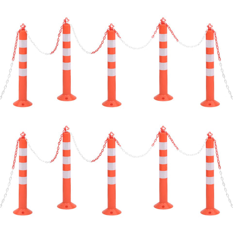 Traffic Control Bollards 10 pcs with Chain 75 cm PE 150964