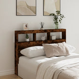 Headboard Cabinet with LED Smoked Oak 140x17x102 cm 839200
