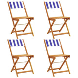 Folding Garden Chairs 4 pcs Blue and White Fabric and Solid Wood 3214625