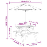 Picnic Table for 4 Kids with Umbrella Solid Wood Fir 3281613