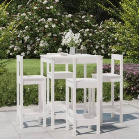 5 Piece Garden Bar Set White Solid Wood Pine 3154741