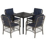 5 Piece Garden Dining Set with Cushions Grey Poly Rattan 3212188