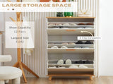Narrow Shoe Cabinet, Slim Shoe Storage Cabinet with 3 Flip Drawers and Adjustable Shelves, 12 Pair T3398P328357