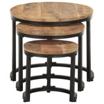 ZNTS Side Tables 3 pcs Rough Mango Wood 320686