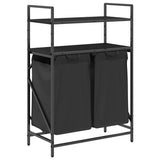 Laundry Basket 2 Compartments with Shelves Black Oak 859085
