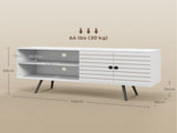 TV Stand with Cupboard, Open Shelves, Striped Doors, Wooden legs, White T3398P344513
