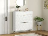 Two Flip Drawer Narrow Shoe Cabinet - White T3398P342455