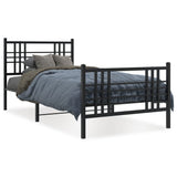 ZNTS Metal Bed Frame without Mattress with Footboard Black 90x190cm 376334