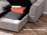 Linen-Look 'L' Storage Sofa Bed - Light Grey T3398P377950