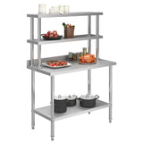 ZNTS Kitchen Work Table with Overshelf 120x60x150 cm Stainless Steel 3054471