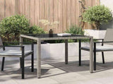 Garden Table 90x90x75 cm Tempered Glass and Poly Rattan Grey 316701