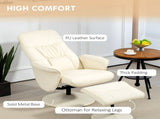 Swivel Recliner Chair with Footstool, PU Leather Armchair and Ottoman with High Back and Round Base T3398P344819