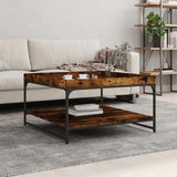 Coffee Table Smoked Oak 80x80x45 cm Engineered Wood and Iron 832815