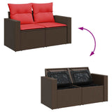 10 Piece Garden Sofa Set with Cushions Brown Poly Rattan Acacia 3326385